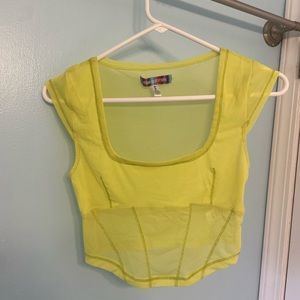 Urban Outfitters Mesh Green/Yellow Medium Crop Top